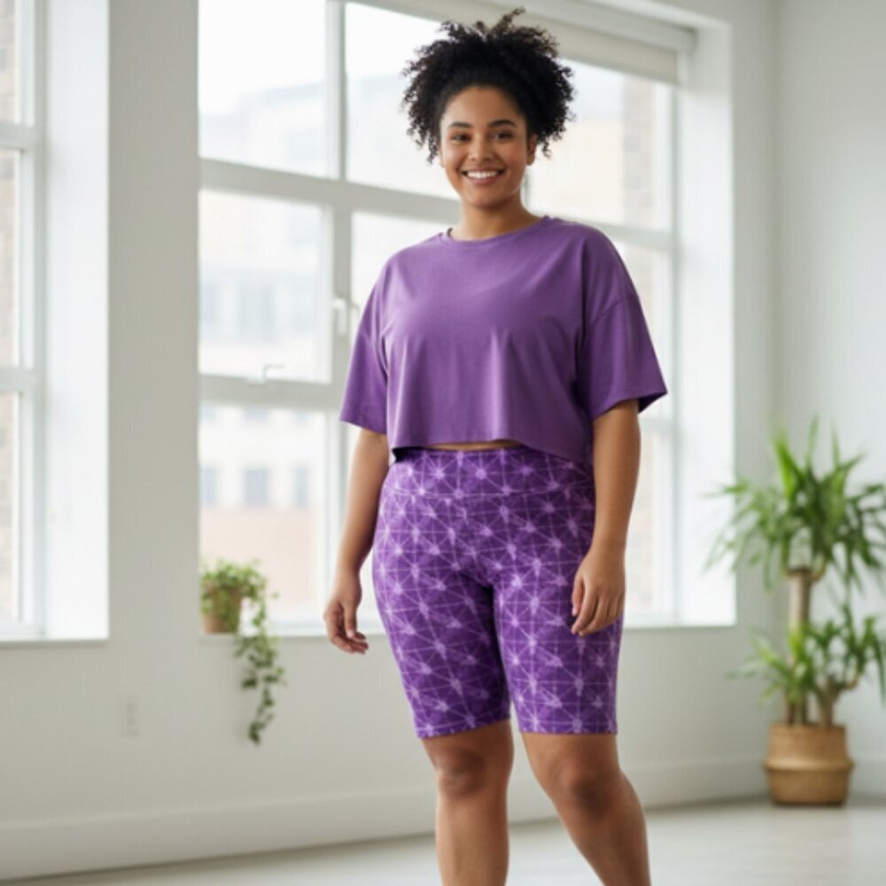 Terra & Sky Plus Size Biker Shorts Purple 1X (16W-18W) 9" Inseam Stretch